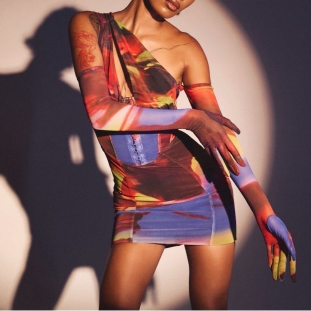 NWOT House of CB Dahlia Printed Cut Out Corset Mini Dress sz S - Picture 4 of 9